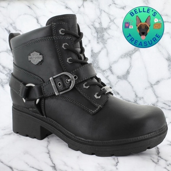 Harley-Davidson Boots Tegan Womens US 11M Black Leather‎ Riding Ankle Bootie - Picture 1 of 14